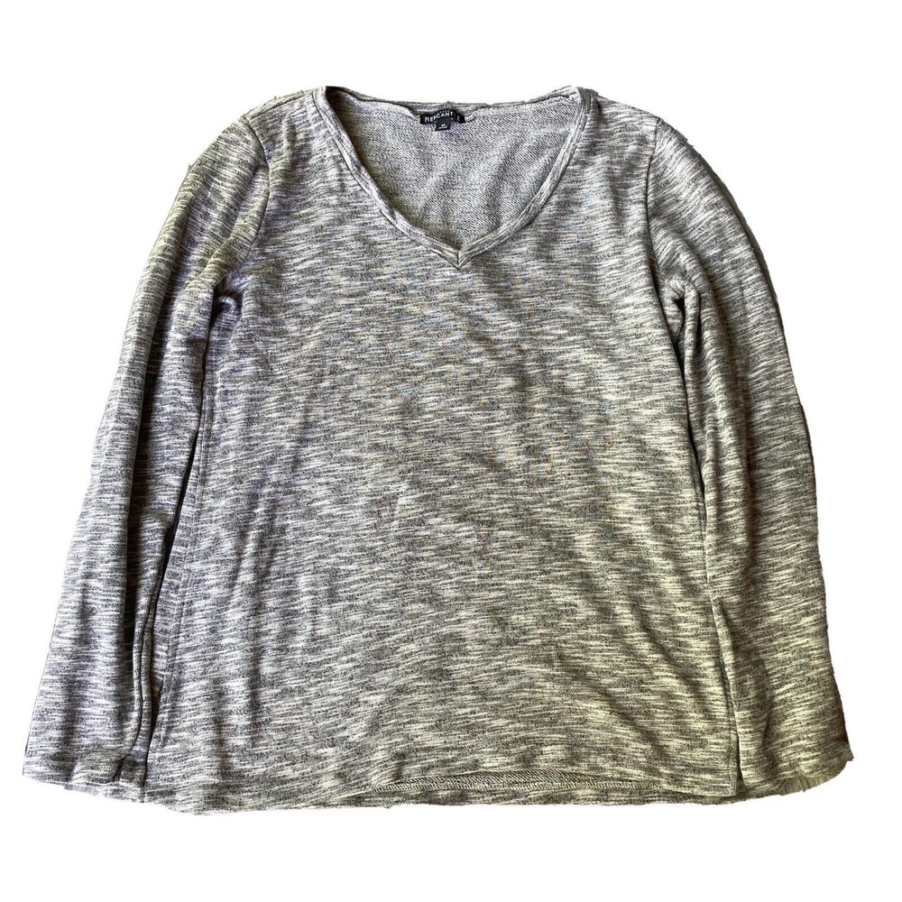 J Crew Mercantile Spacedye Gray White V Neck Top Womens Sz Med Sweater Pockets